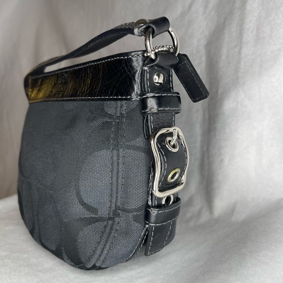 Coach Zoe Signature Top Handle Purse - Black Canvas/Leather, Blue Interior 🩵 - Picture 3 of 11